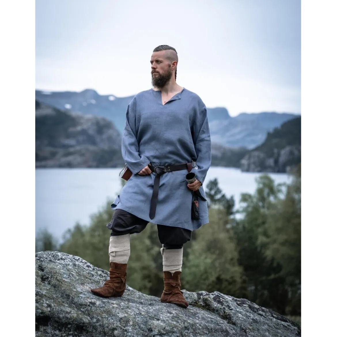 Mittelalter Leinentunika Halvar blau-grau