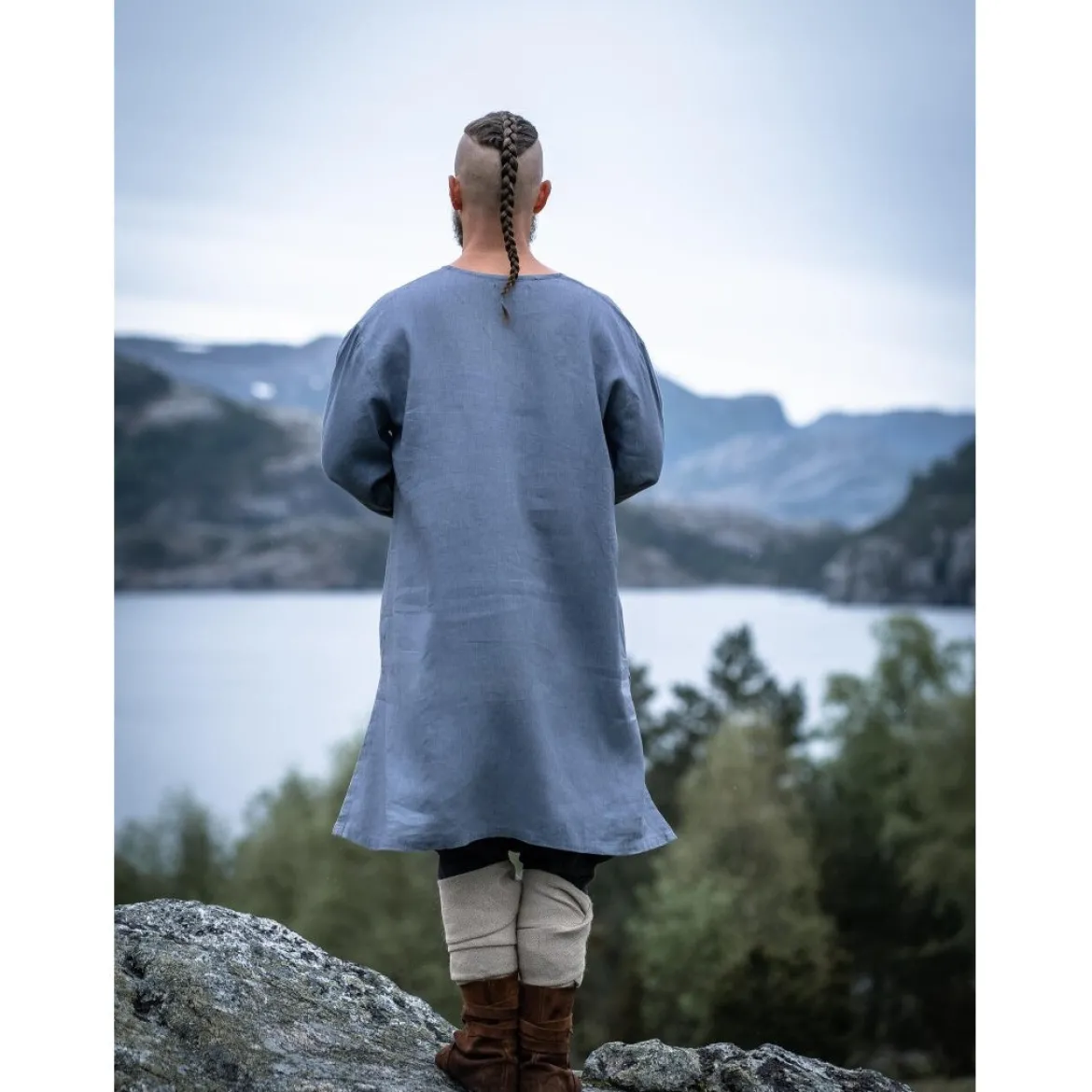 Mittelalter Leinentunika Halvar blau-grau