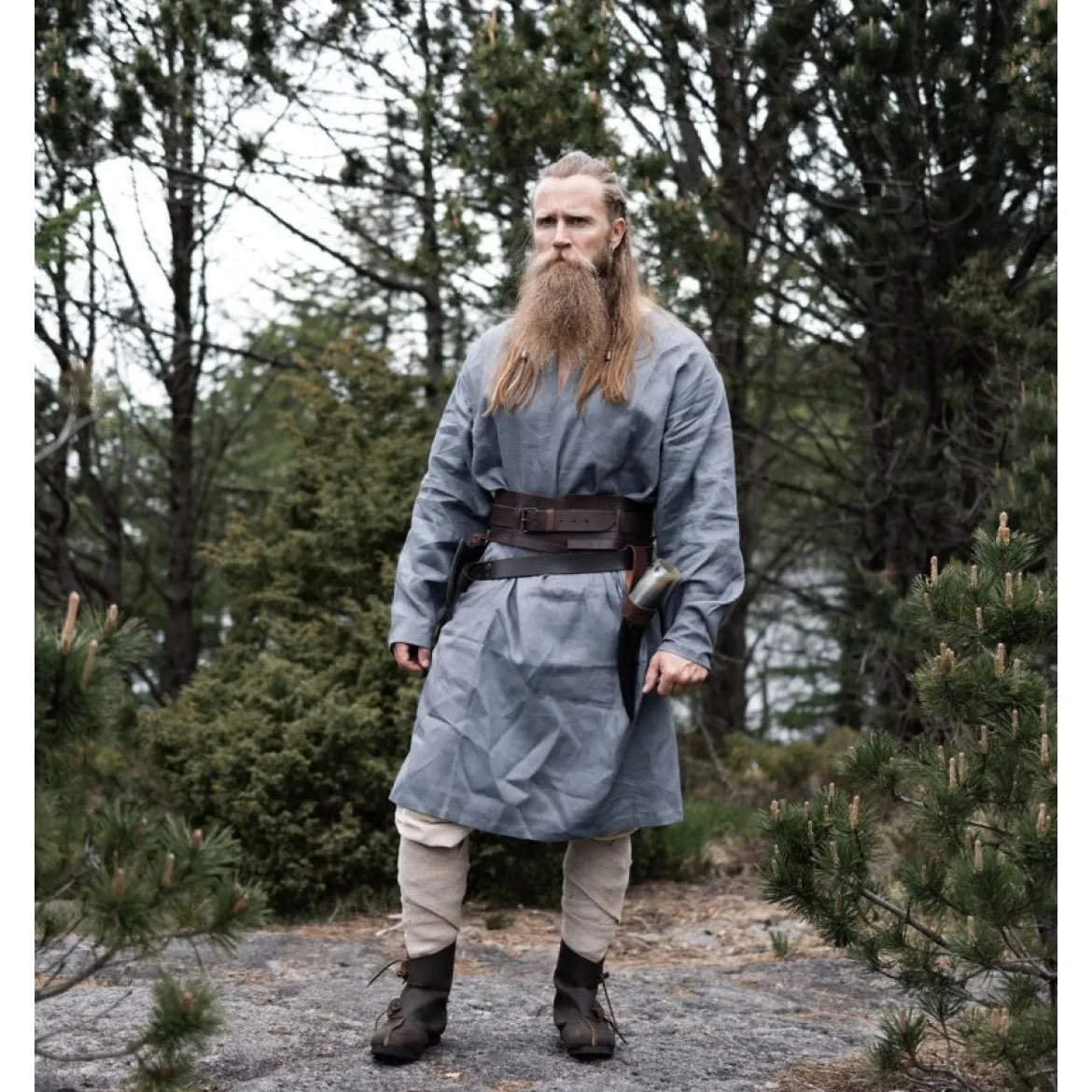 Mittelalter Leinentunika Halvar blau-grau