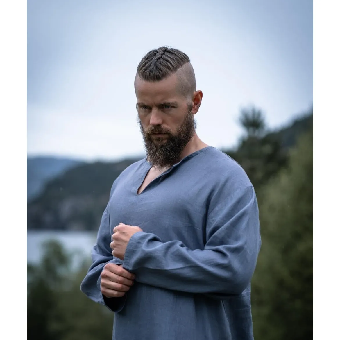 Mittelalter Leinentunika Halvar blau-grau
