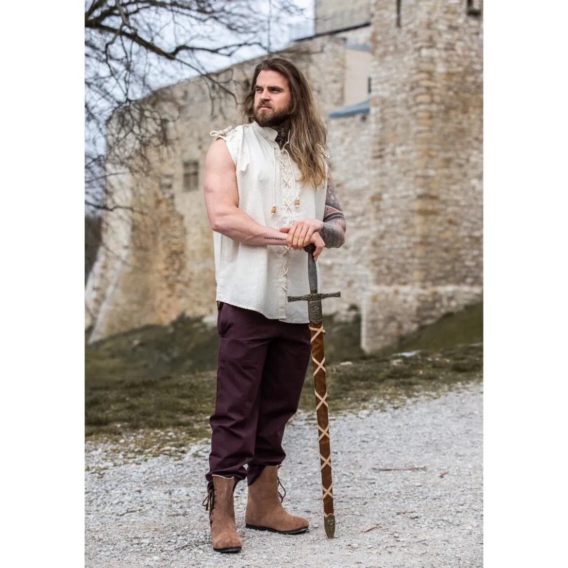 Mittelalter Schnürhemd Henn ärmellos beige
