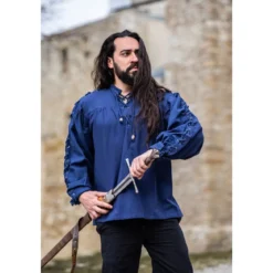 Mittelalter Schnürhemd mit Ösen Adrian blau