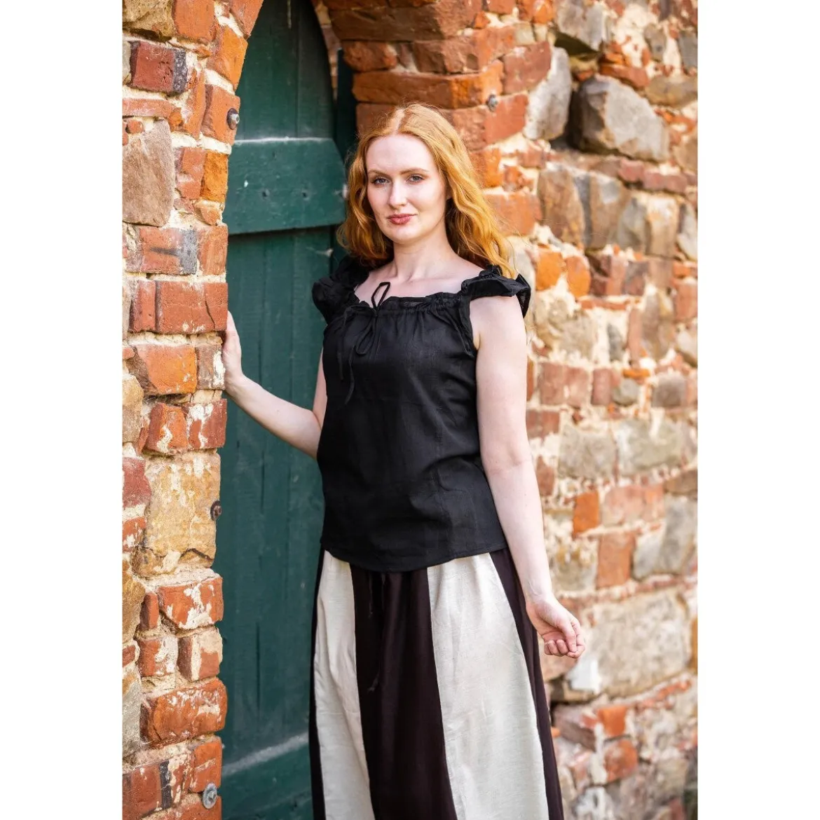 Mittelalter Sommerbluse Lotte mit Rüschen schwarz