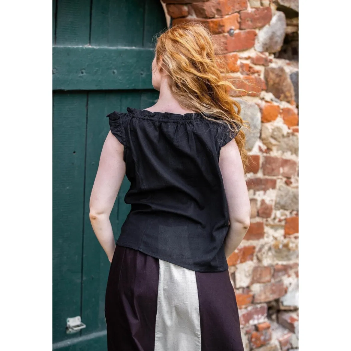 Mittelalter Sommerbluse Lotte mit Rüschen schwarz