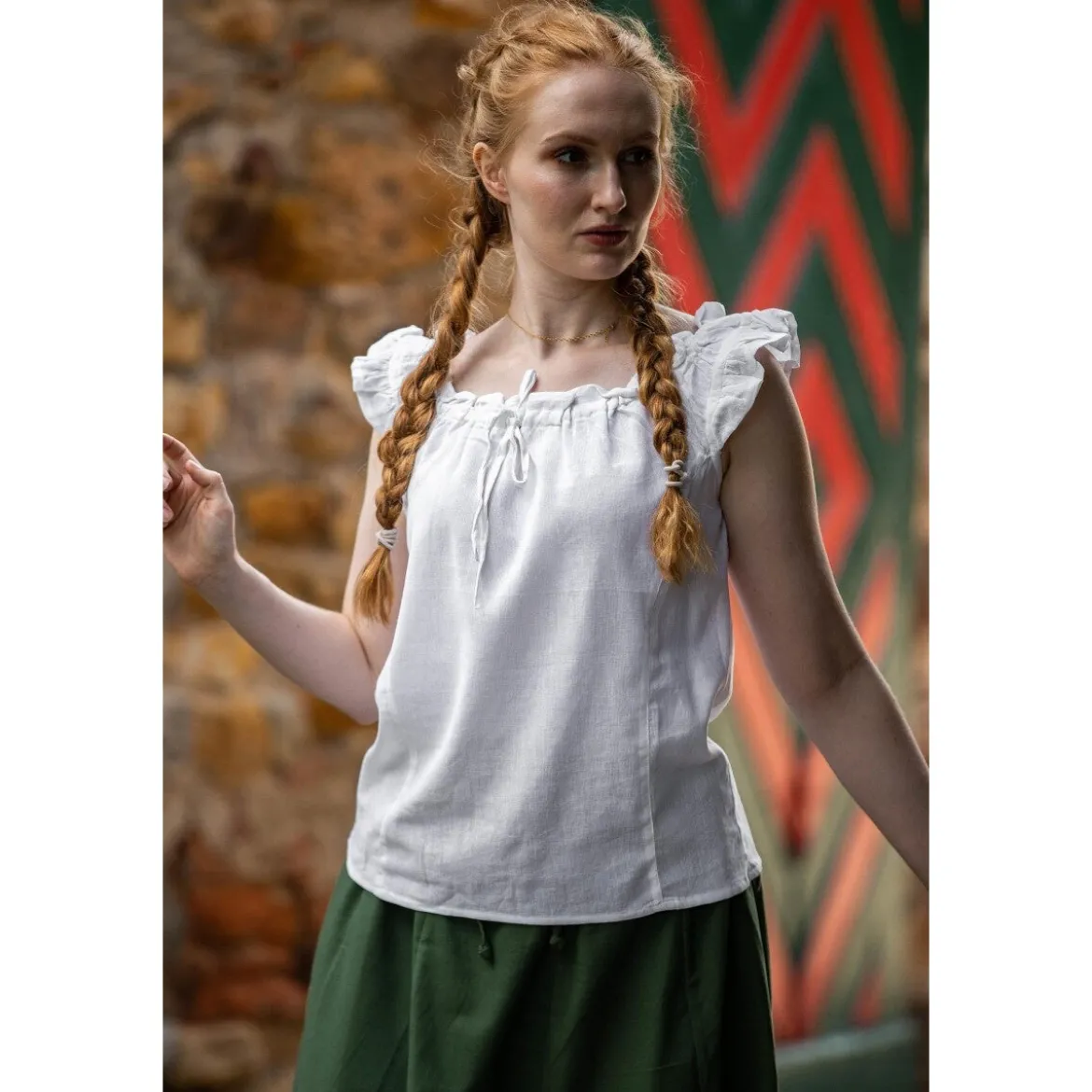 Mittelalter Sommerbluse Lotte mit Rüschen weiß