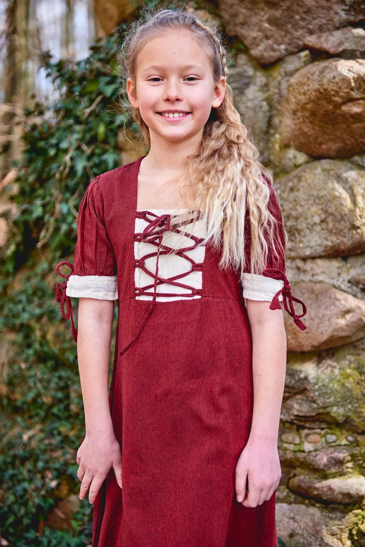 Mittelalter Sommer Kleid Kinder rot beige