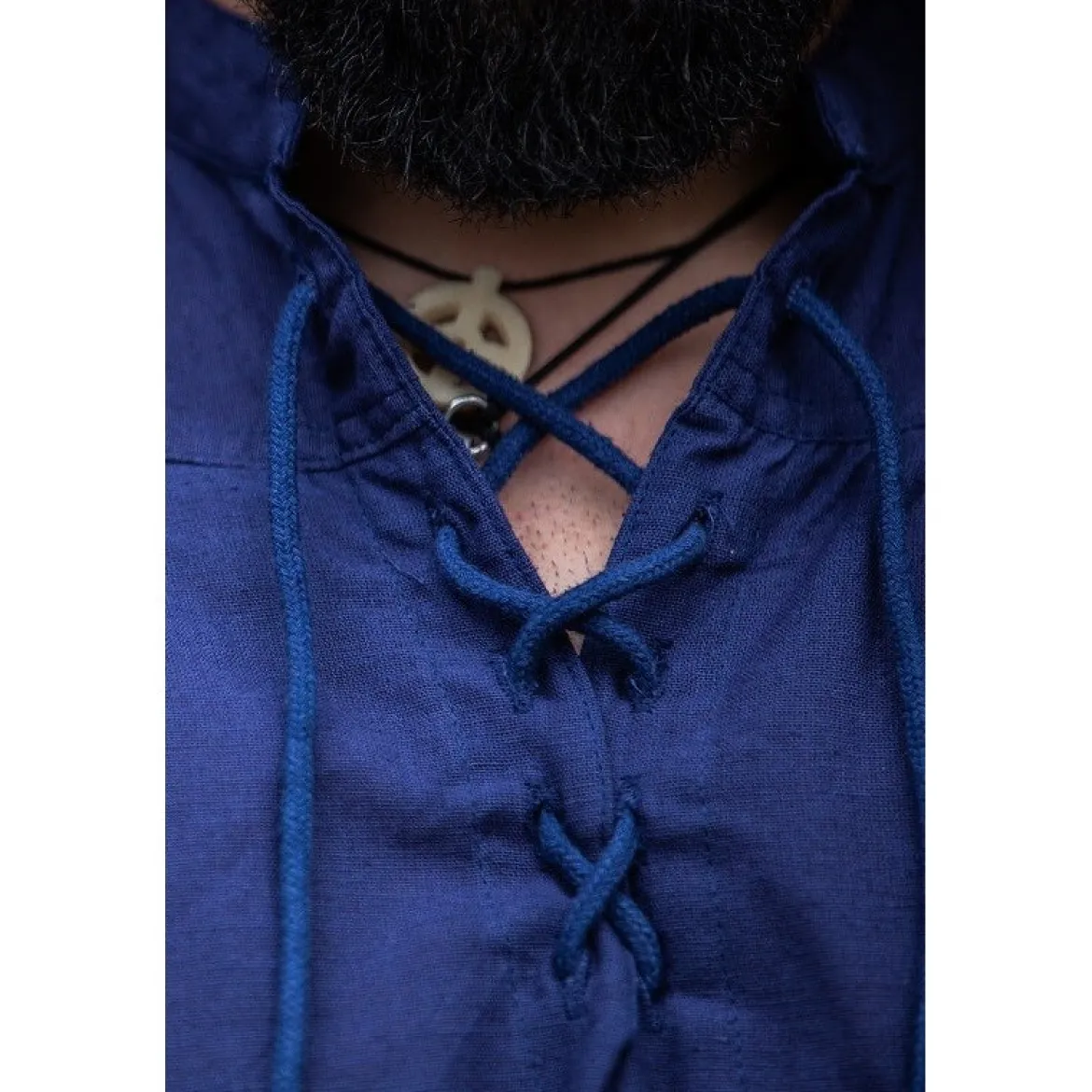 Mittelalter Stehkragen Schnürhemd Louis ärmellos blau