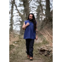 Mittelalter Stehkragen Schnürhemd Louis ärmellos blau