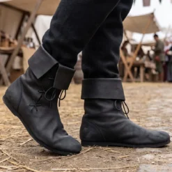 Mittelalter Stulpenstiefel aus Nubukleder schwarz