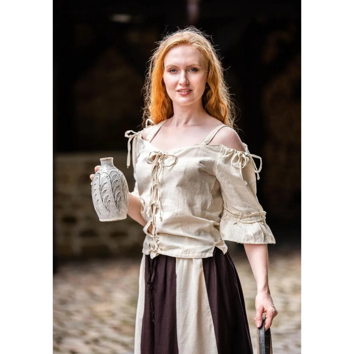 Mittelalter Trägerbluse Prina beige