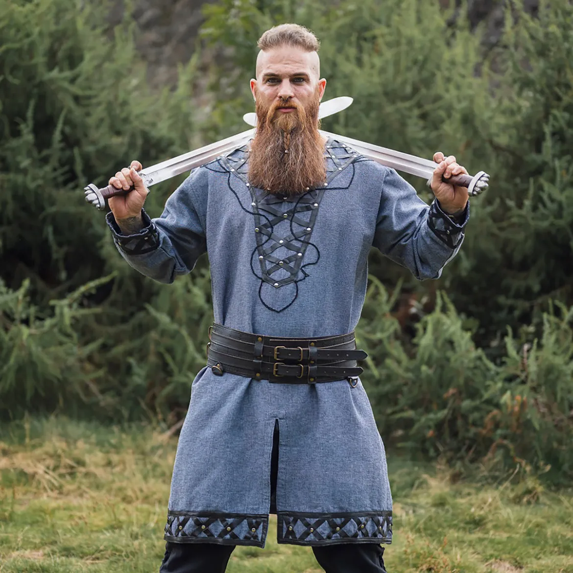 Mittelalter Tunika Erik blau-grau