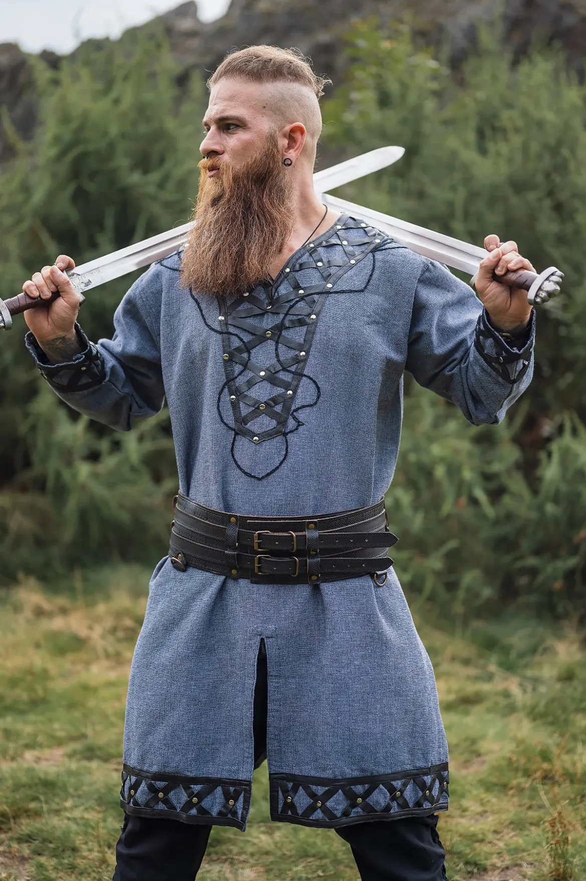 Mittelalter Tunika Erik blau-grau