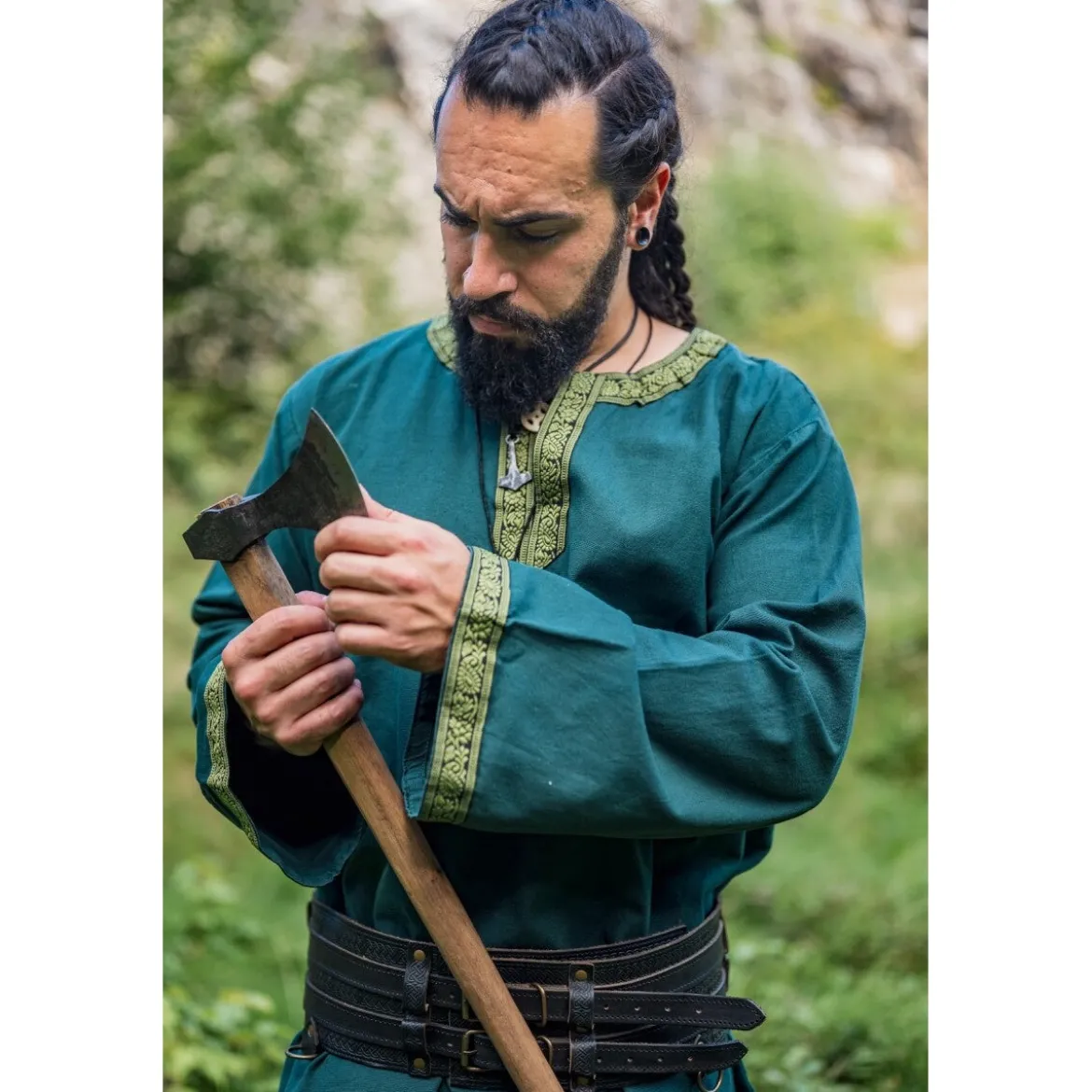 Mittelalter Tunika mit Bordüre Halvor grün