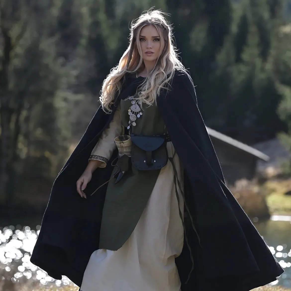Mittelalter Umhang Elinor schwarz