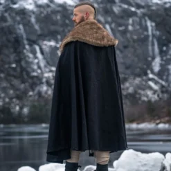 Mittelalter Umhang mit Kunstfell schwarz