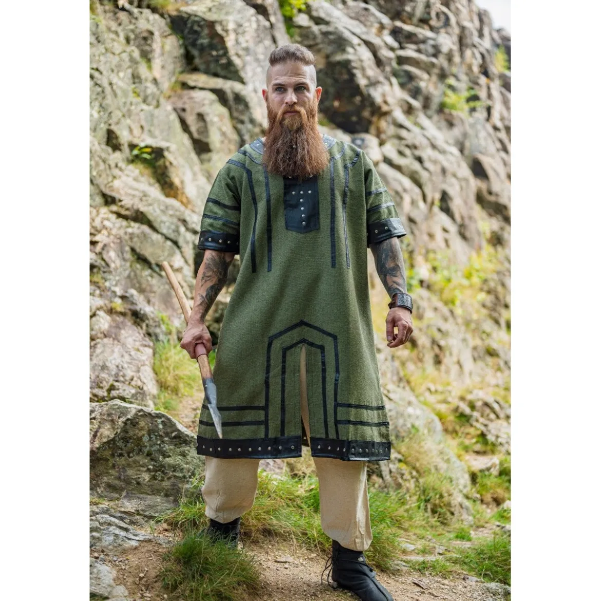 Mittelalter Wikinger Tunika Rollo Kurzarm grün