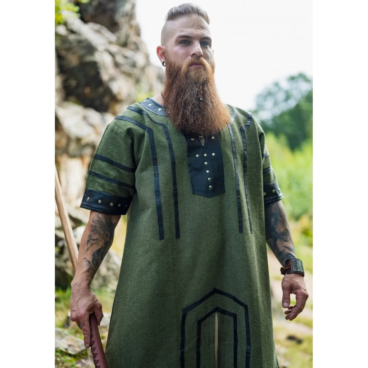Mittelalter Wikinger Tunika Rollo Kurzarm grün
