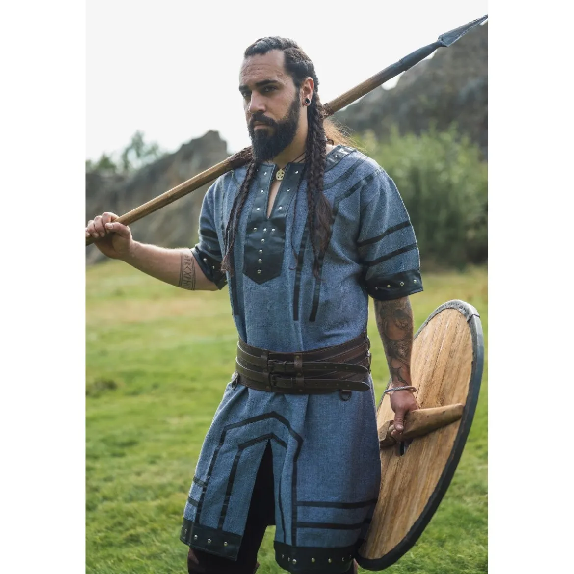 Mittelalter Wikinger Tunika Rollo Kurzarm blaugrau