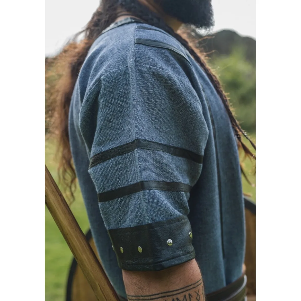 Mittelalter Wikinger Tunika Rollo Kurzarm blaugrau