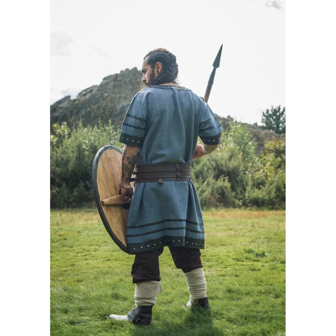 Mittelalter Wikinger Tunika Rollo Kurzarm blaugrau
