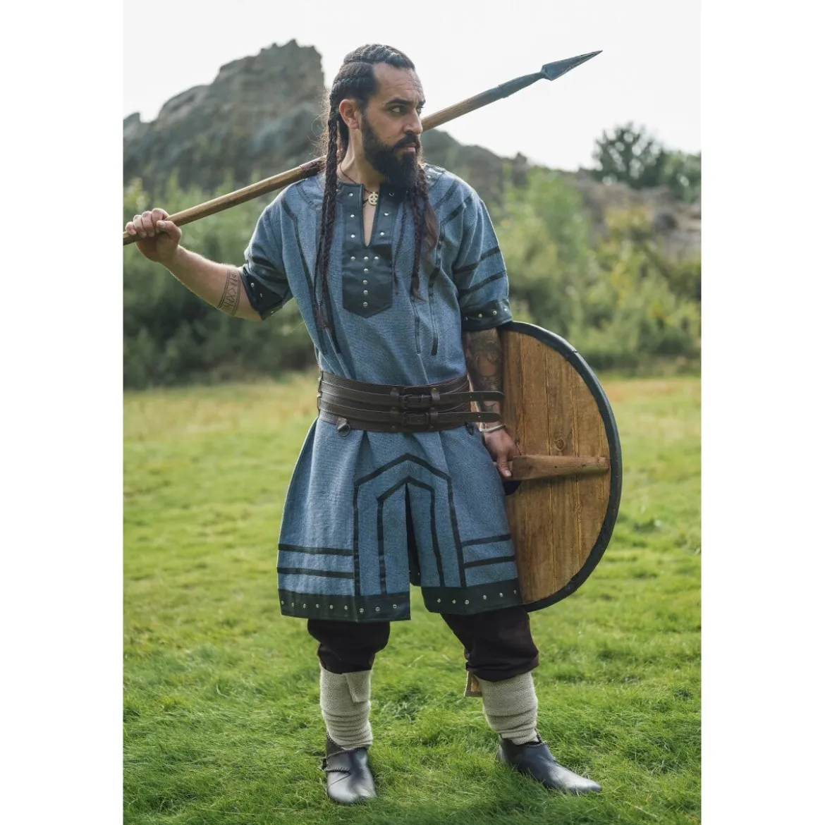 Mittelalter Wikinger Tunika Rollo Kurzarm blaugrau