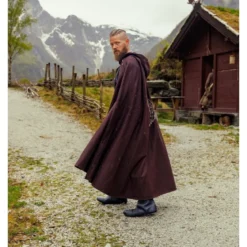 Mittelalter Wikinger Umhang Alpha mit Wolfsstickerei braun