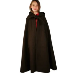 Mittelalter Wollumhang mit langer Kapuze für Kinder braun