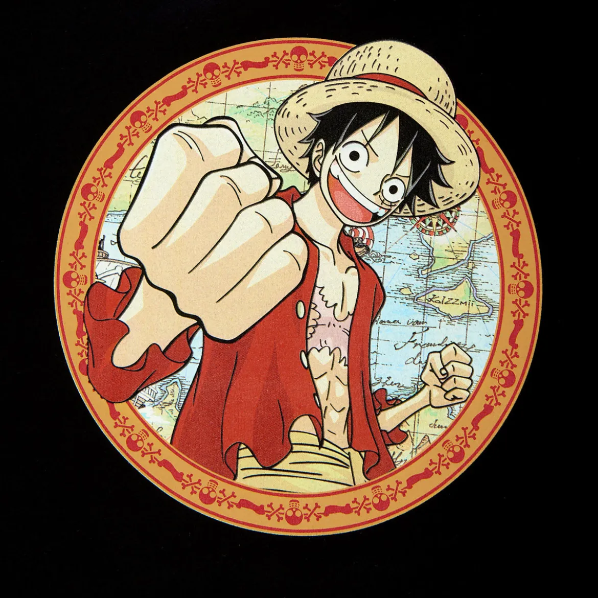 One Piece - Ruffy Map T-Shirt schwarz