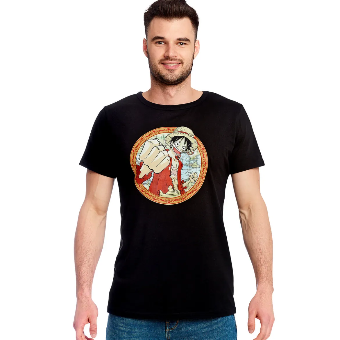 One Piece - Ruffy Map T-Shirt schwarz