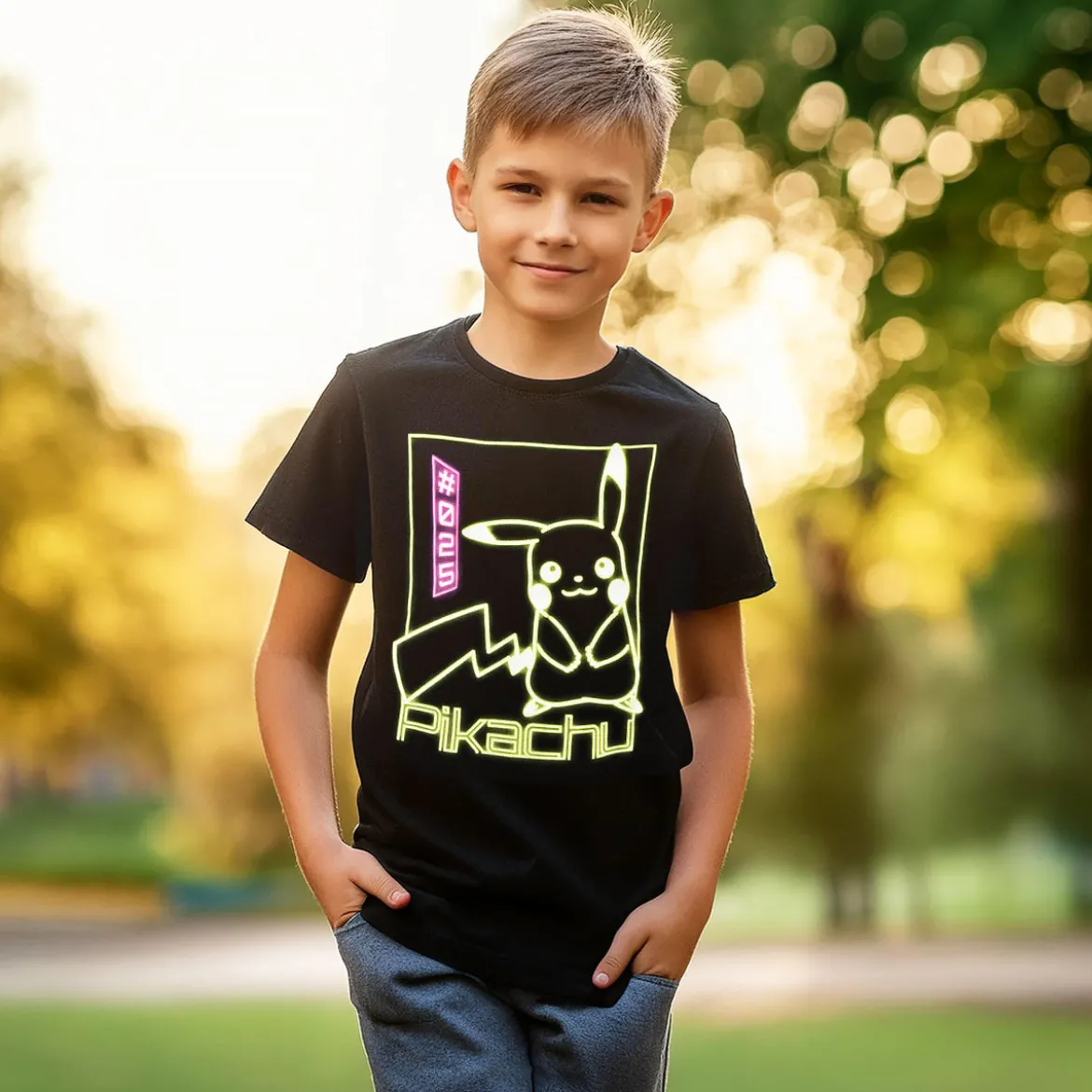 Pokemon - Pikachu Neon T-Shirt Kinder schwarz
