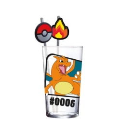 Pokémon Glas Tumbler mit Trinkhalmen Glurak 480 ml