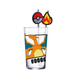 Pokémon Glas Tumbler mit Trinkhalmen Glurak 480 ml