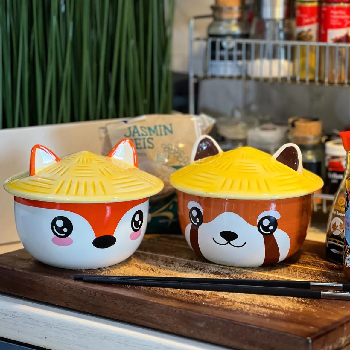 Roter Panda Kawaii Schale mit Deckel für Anime Fans