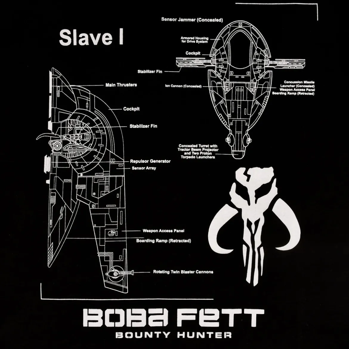 Star Wars - Boba Fett Slave I Sketch T-Shirt schwarz