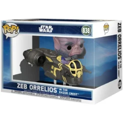 Star Wars: The Mandalorian and Grogu POP! Rides Deluxe Vinyl Wackelkopf-Figur Zeb Orrelios in the Razor Crest 9 cm