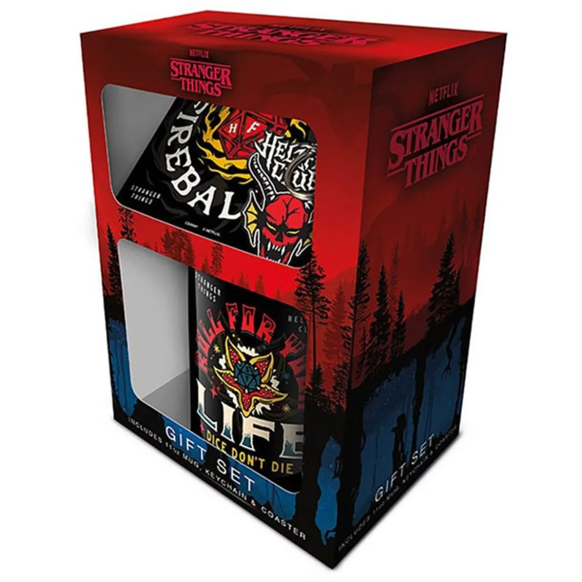 Stranger Things Tasse, Untersetzer und Schlüsselanhänger Set Hellfire