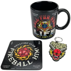 Stranger Things Tasse, Untersetzer und Schlüsselanhänger Set Hellfire