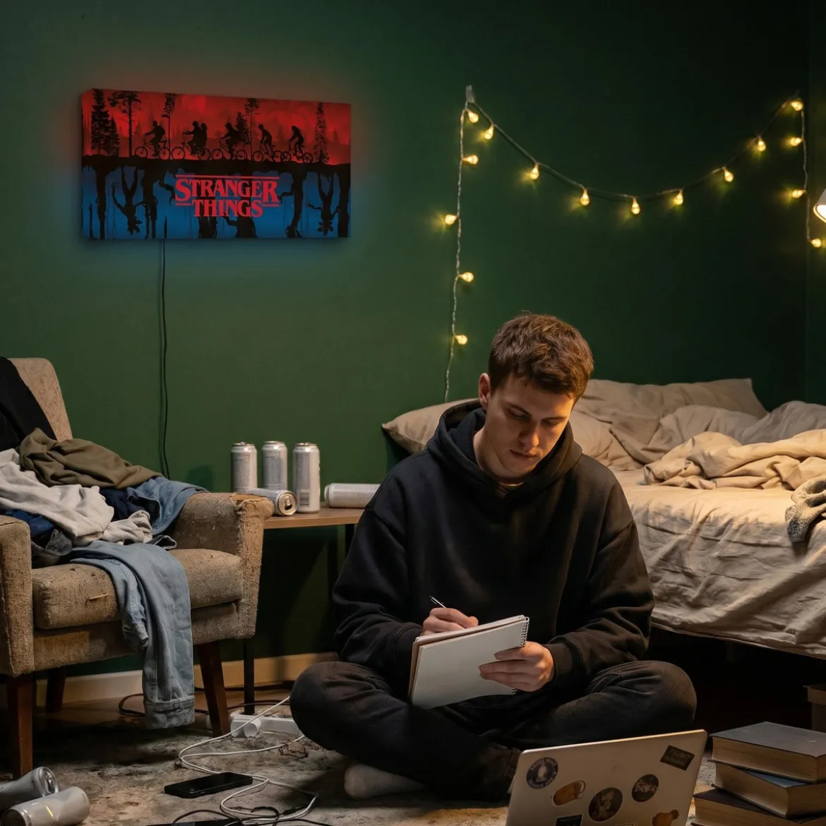 Stranger Things - Two Worlds Wandbild mit Licht