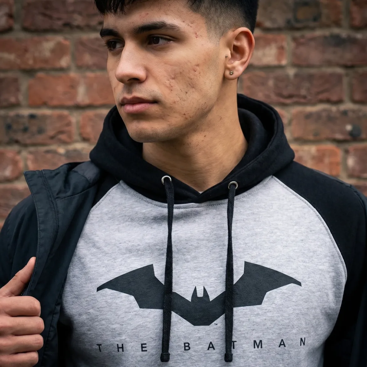 The Batman - Logo Baseball Hoodie grau-schwarz