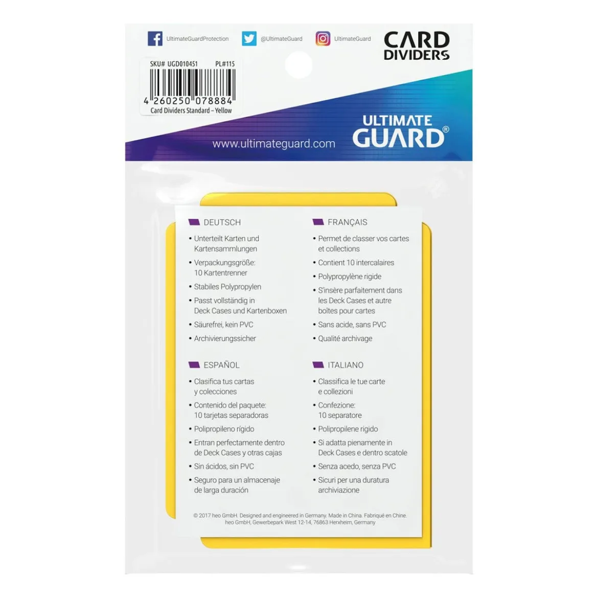 Ultimate Guard Card Dividers Standard Size (10) - Yellow