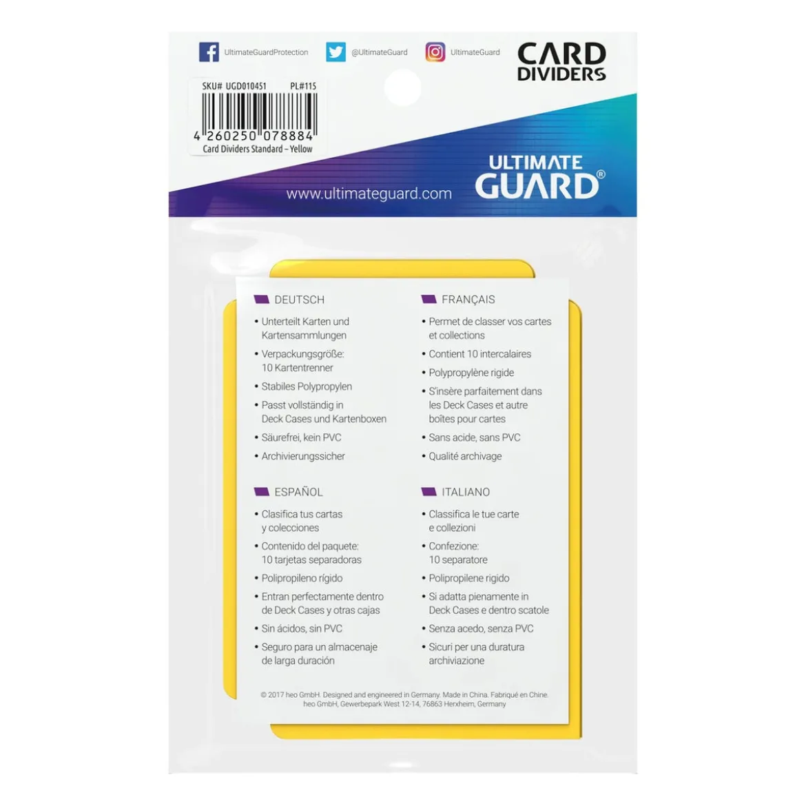 Ultimate Guard Card Dividers Standard Size (10) - Yellow