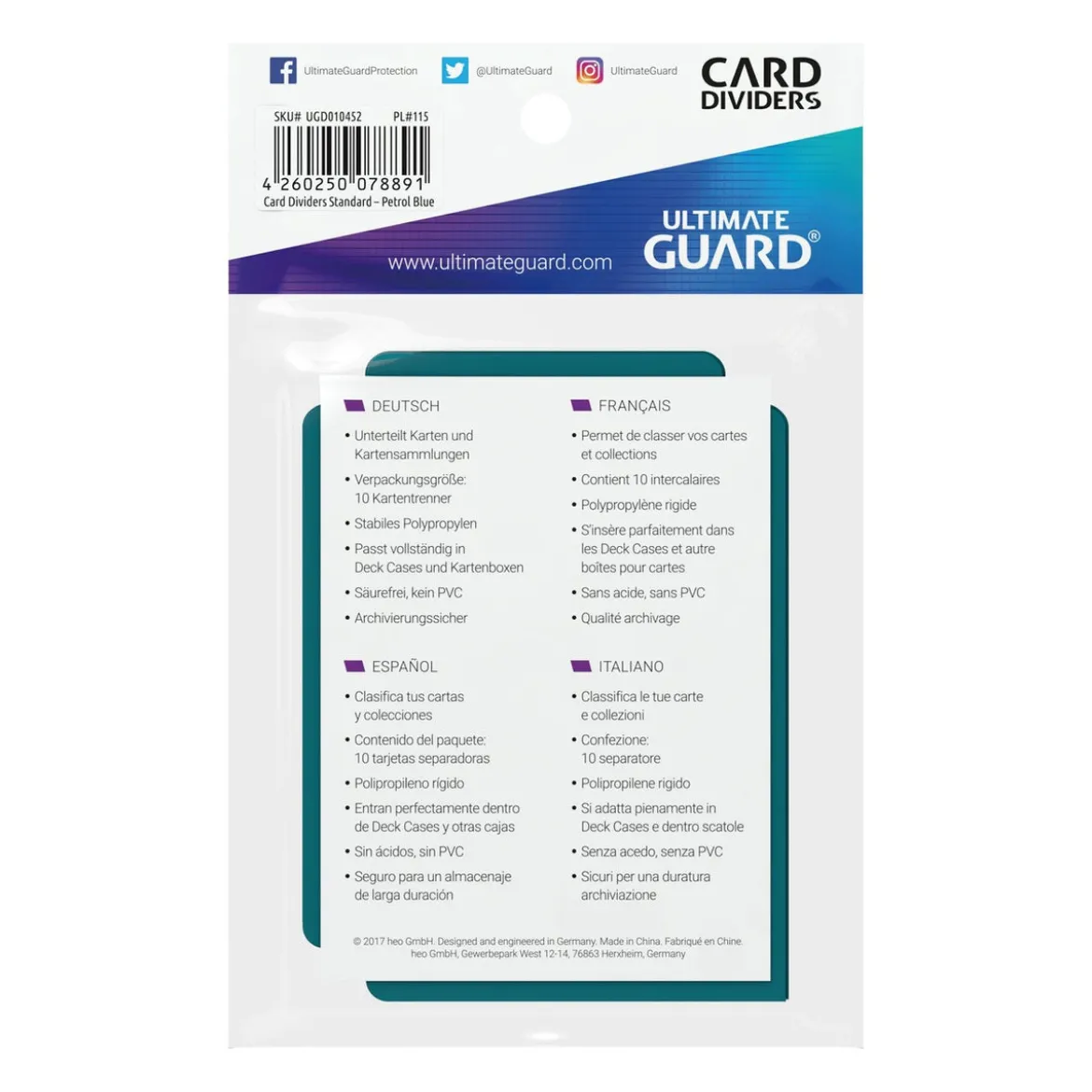 Ultimate Guard Card Dividers Standard Size (10) - Petrol