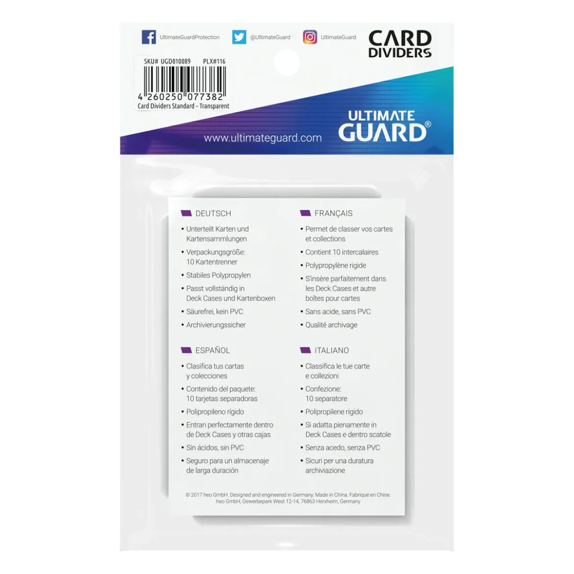 Ultimate Guard Card Dividers Standard Size (10) - Transparent