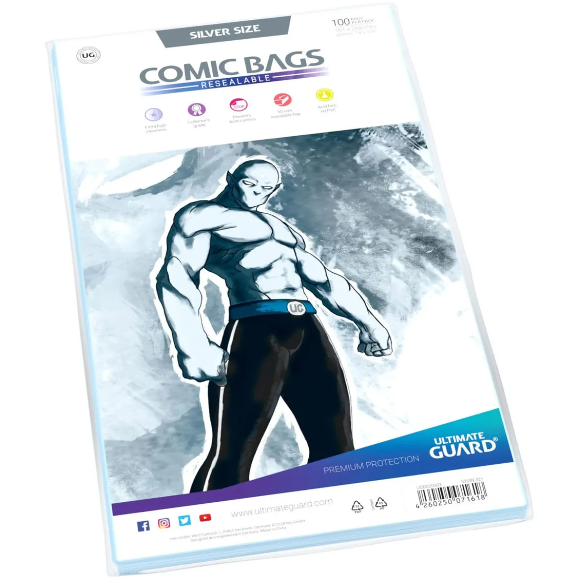 Ultimate Guard Comic Bags Resealable (100) - Silver Size