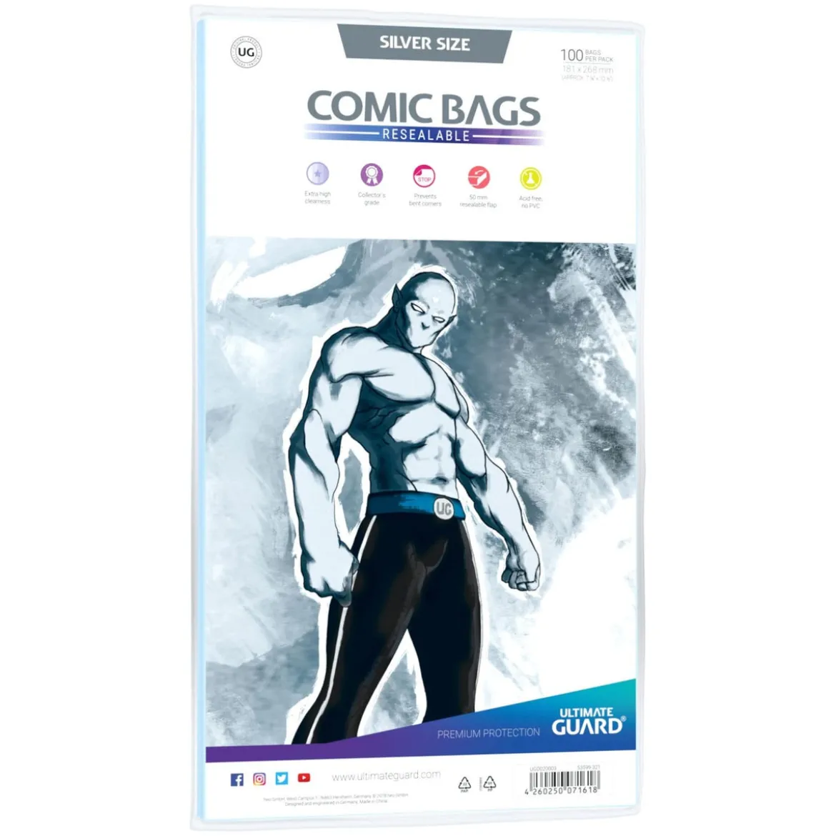 Ultimate Guard Comic Bags Resealable (100) - Silver Size