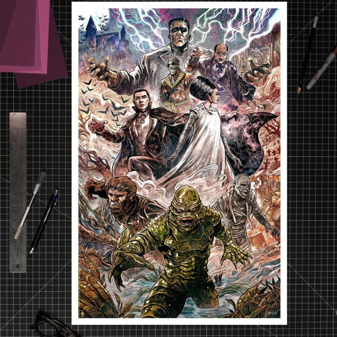Universal Monsters Kunstdruck Universal Monsters by Vincenzo Riccardi 61 x 41 cm - ungerahmt