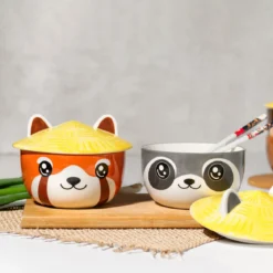 Waschbär Kawaii Schale mit Deckel für Anime Fans