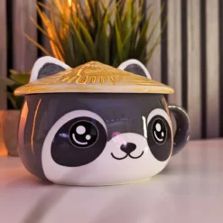 Waschbär Kawaii Tasse mit Deckel für Anime Fans