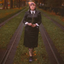 Wednesday Addams Kostüm Kleid Damen schwarz