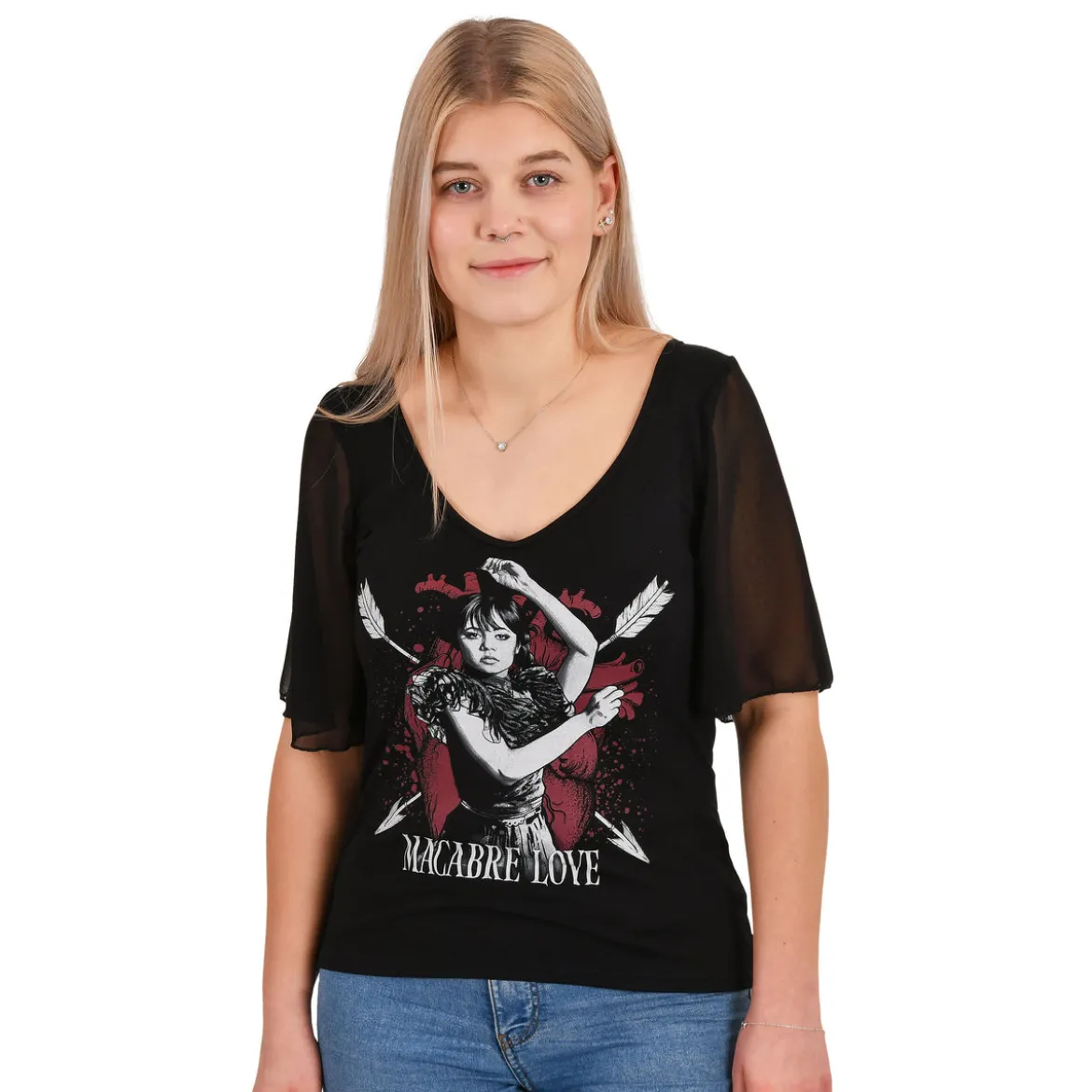 Wednesday - Macabre Love T-Shirt mit Schmetterlingsärmeln
